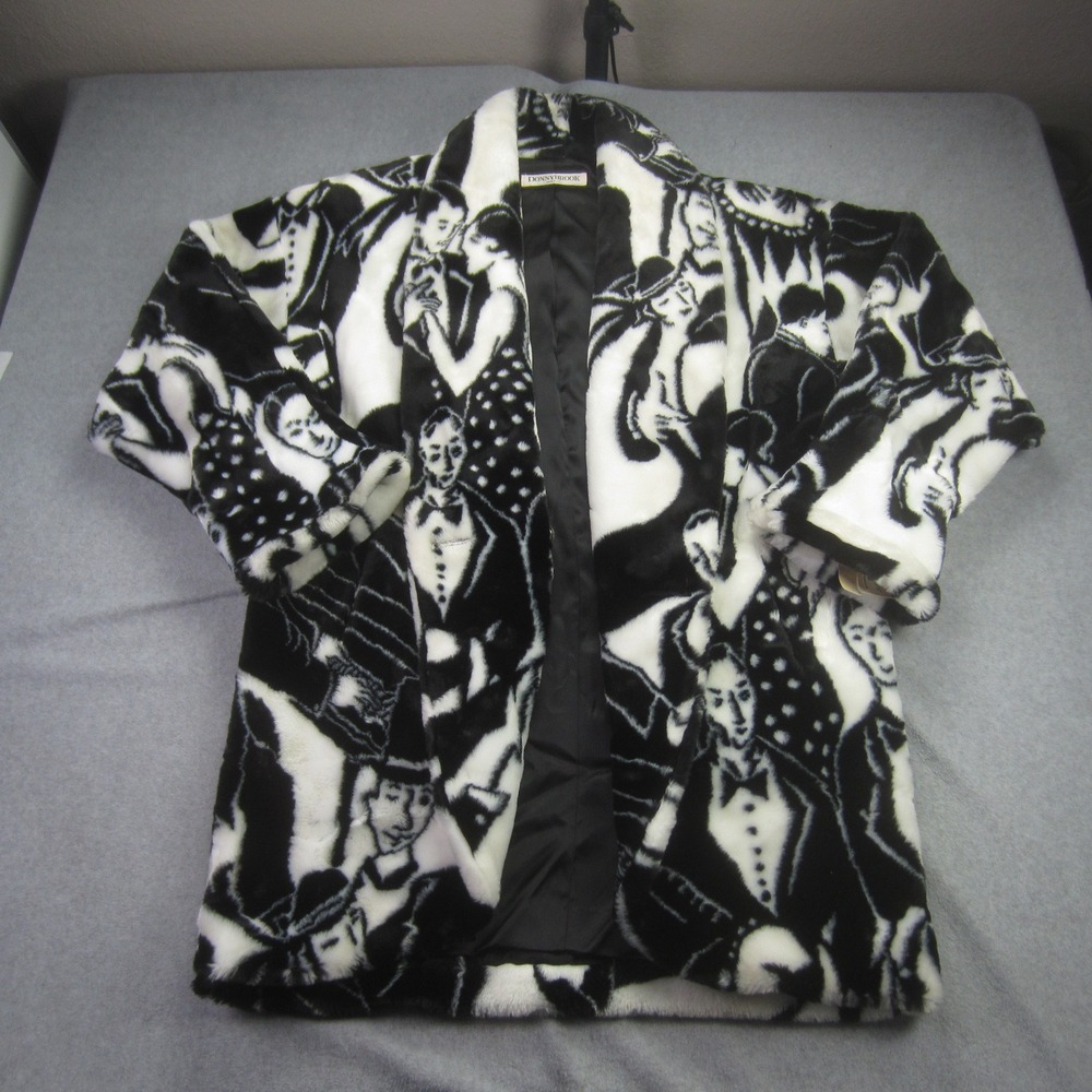 Vintage Donnybrook Coat Womens Medium‎ Black White Faux Fur Jazz Age Flapper USA